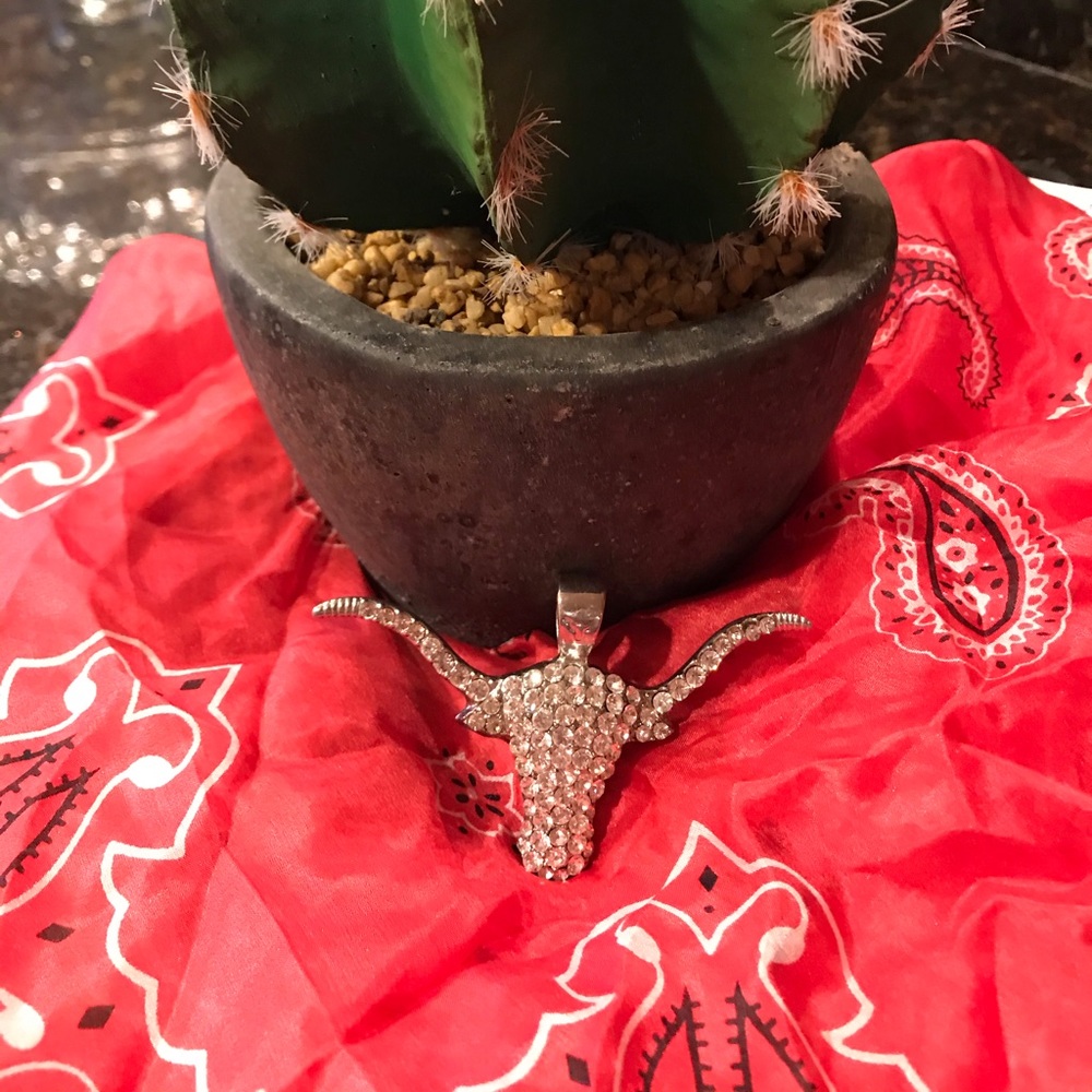 Steer head rhinestone pendant
